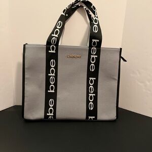 Bebe Light Blue/Grey Tote with Black Logo Straps